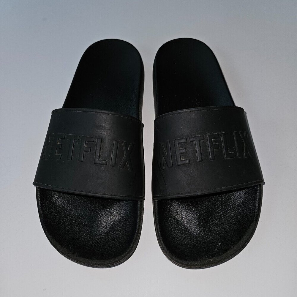 NETFLIX Black Slides Sandals Shoes Size 42 (approx women's 11/men's 8) RARE HTF